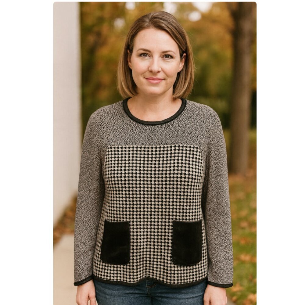 Weekend Max Mara Houndstooth Faux Leather Top Size 4 EUC